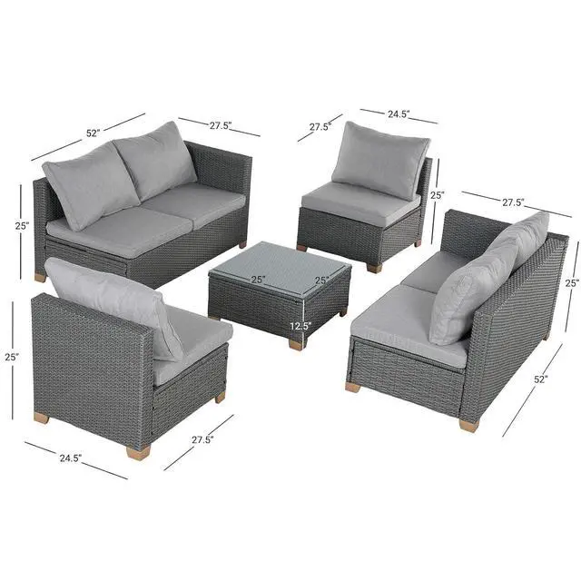 Alt view image 2 of 7 - Grand patio 5 Pieces Wicker Modular Sectional Sofa Set, 6 Seats Outdoor Conversation Sets with Olefin Cushions for Livingroom Backyard Garden Poolside