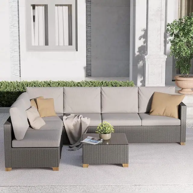 Main image of Grand patio 5 Pieces Wicker Modular Sectional Sofa Set, 6 Seats Outdoor Conversation Sets with Olefin Cushions for Livingroom Backyard Garden Poolside
