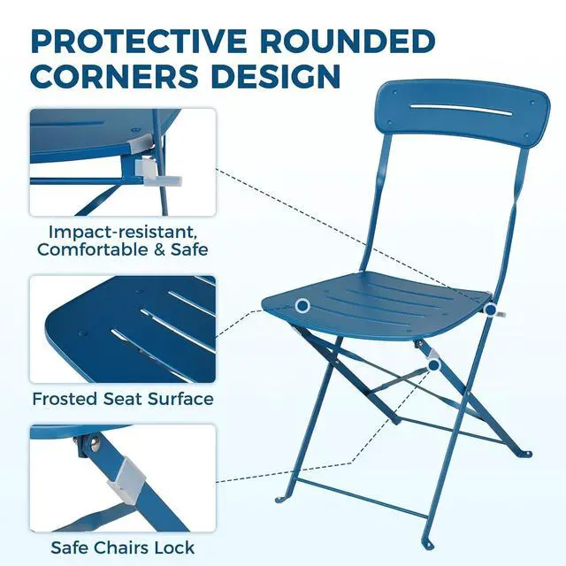 Alt view image 7 of 7 - Grand patio Outdoor Bistro Set, Metal Folding Chairs Set of 3, Patio Table and Chair Set for Balcony Bckyard Lawn (Blue)
