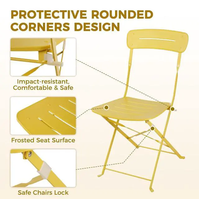 Alt view image 7 of 7 - Grand patio Outdoor Bistro Set, Metal Folding Chairs Set of 3, Patio Table and Chair Set for Balcony Bckyard Lawn (Yellow)