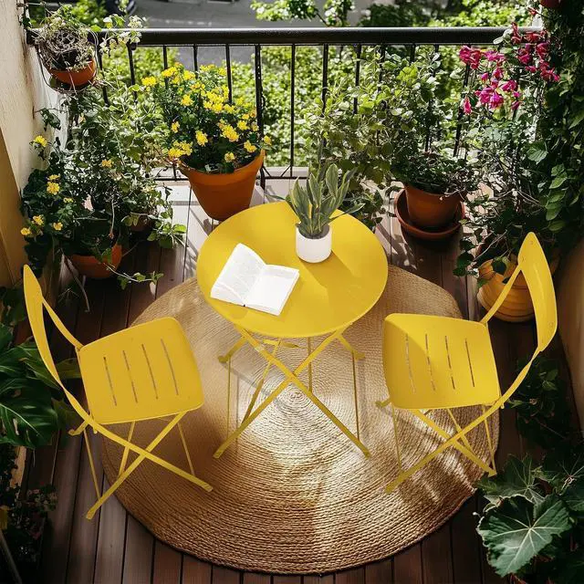 Alt view image 5 of 7 - Grand patio Outdoor Bistro Set, Metal Folding Chairs Set of 3, Patio Table and Chair Set for Balcony Bckyard Lawn (Yellow)