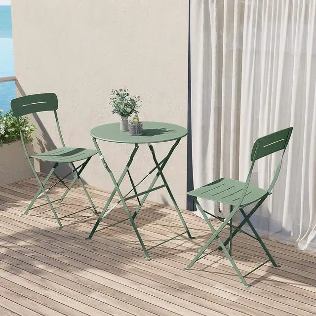 Alt view image 3 of 7 - Grand patio Outdoor Bistro Set, Metal Folding Chairs Set of 3, Patio Table and Chair Set for Balcony Bckyard Lawn (Sage Green)