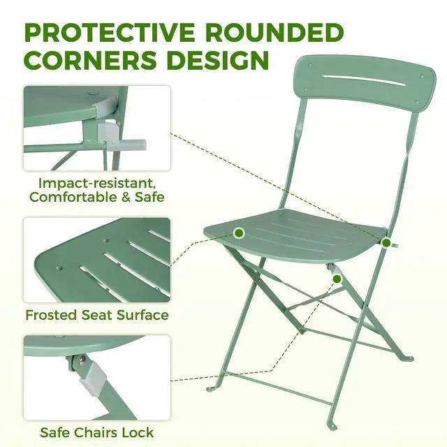 Alt view image 7 of 7 - Grand patio Outdoor Bistro Set, Metal Folding Chairs Set of 3, Patio Table and Chair Set for Balcony Bckyard Lawn (Sage Green)