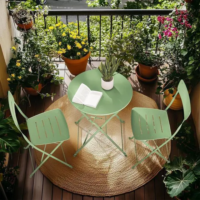 Alt view image 5 of 7 - Grand patio Outdoor Bistro Set, Metal Folding Chairs Set of 3, Patio Table and Chair Set for Balcony Bckyard Lawn (Sage Green)