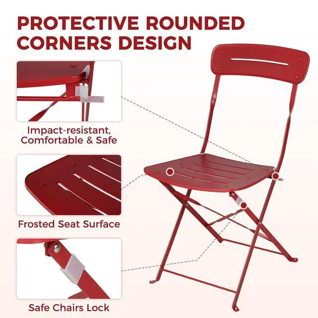 Alt view image 7 of 7 - Grand patio Outdoor Bistro Set, Metal Folding Chairs Set of 3, Patio Table and Chair Set for Balcony Bckyard Lawn (Red)