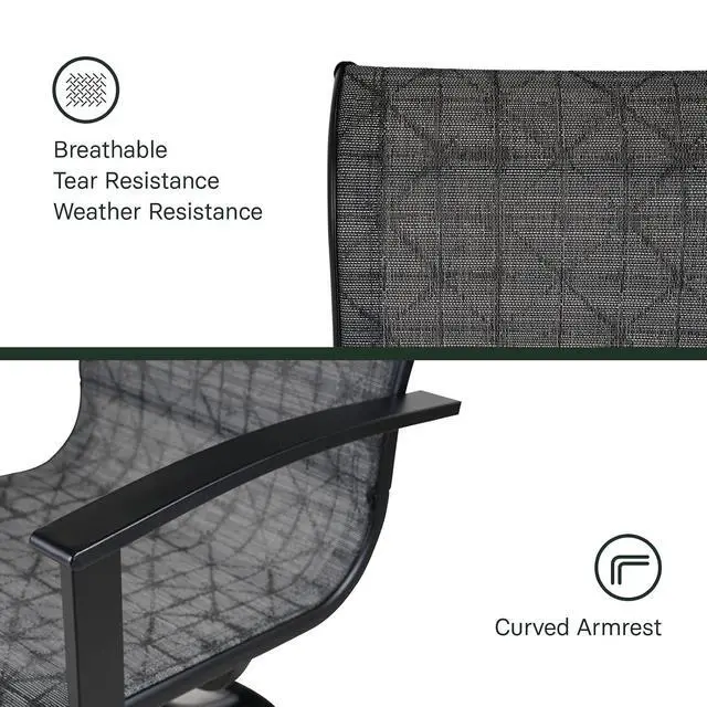 Alt view image 7 of 7 - Grand patio Outdoor Dining Set of 5, Outdoor Table and Chairs Set, 4 Padded Mesh Sling Swivel Rocker Patio Chair & 36'' x36'' Square Dining Table(1.5'' Umbrella Hole), Black & Grey Plaid