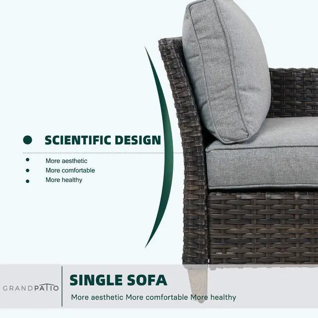 Alt view image 4 of 6 - Grand patio 6-Piece Outdoor Furniture Set with Gas Fire Pit Table, Patio Sectional Conversation Sofa Set with Wicker Detachable Cushion for Yard, Garden, Porch
