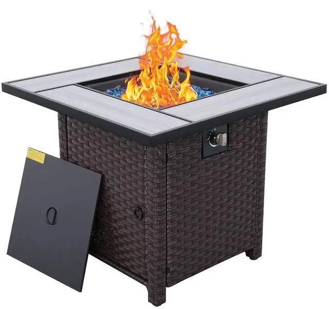 Main image of Outdoor Propane Fire Pit, 30 Inch PE Wicker Patio Firepit Table with Fire Glass for Outside Parties and Gatherings on Garden Backyard Porch