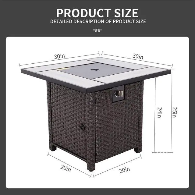 Alt view image 2 of 7 - Outdoor Propane Fire Pit, 30 Inch PE Wicker Patio Firepit Table with Fire Glass for Outside Parties and Gatherings on Garden Backyard Porch
