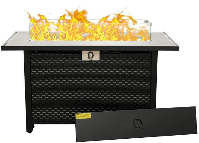 Main image of Outdoor Propane Fire Pit, 45 Inch Patio Firepit Table with Fire Glass and Wind Guard for Outside Parties and Gatherings on Garden Backyard Porch