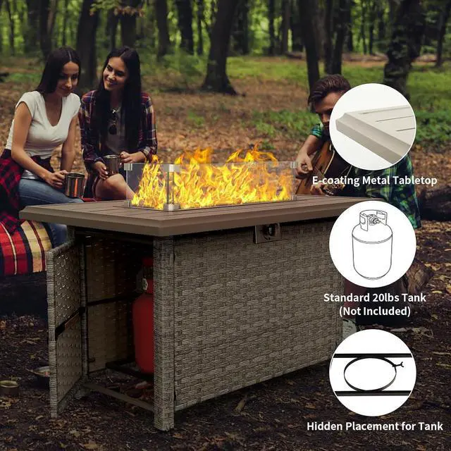 Alt view image 7 of 7 - WAROOM Patio Furniture Set 4 Piece Outdoor Wicker Conversation Sets PE Rattan Couch Sectional Sofa with Fire Pit Table, Navy Blue Cushion