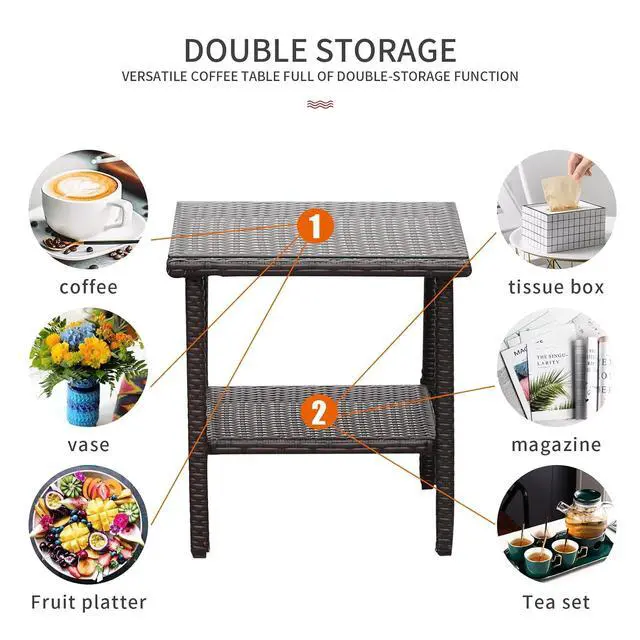 Alt view image 5 of 7 - WAROOM Outdoor Wicker Rocking Chair 3 Piece Porch Chairs Patio Bistro Set PE Rattan Furniture Sets with Coffee Table, Khaki Cushion