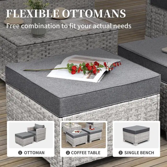 Alt view image 7 of 7 - WAROOM Patio Furniture Set 6 Piece PE Rattan Outdoor Conversation Sets Grey Wicker Couch Sectional Sofa with Fire Pit Table and Grey Cushion