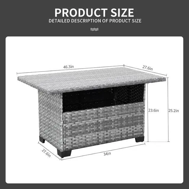 Alt view image 2 of 6 - WAROOM Outdoor PE Wicker Coffee Table - Patio Rattan Garden Furniture Multi-Functional Storage Tea Dining Table, Grey