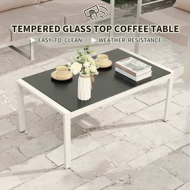 Alt view image 7 of 7 - WAROOM Patio Furniture Set 4 Pieces Metal Outdoor Conversation Sets Backyard Chair Outside Couch with Coffee Table, Khaki Cushion