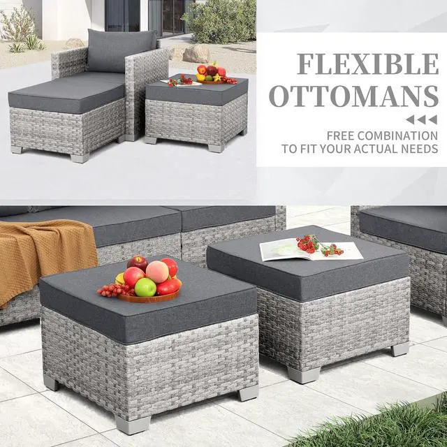 Alt view image 7 of 7 - WAROOM Patio Furniture Set 7 Piece Grey Wicker Outdoor Conversation Sets PE Rattan Sectional Sofa with Storage Coffee Table and Anti-Slip Grey Cushion