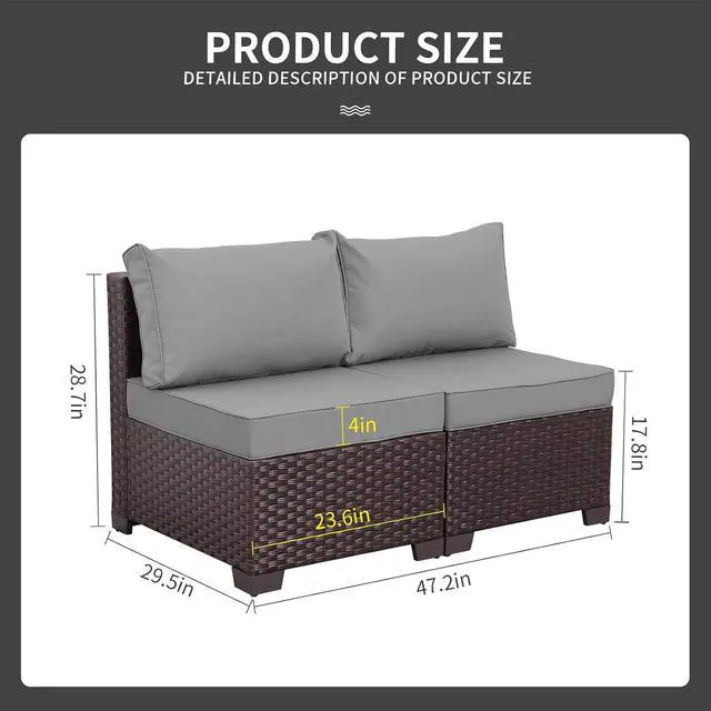 Alt view image 3 of 6 - WAROOM Patio Furniture Set of 2 Resin Wicker Chairs, Outdoor Deep Seating Single Chair Brown Rattan Sofa with Grey Cushion