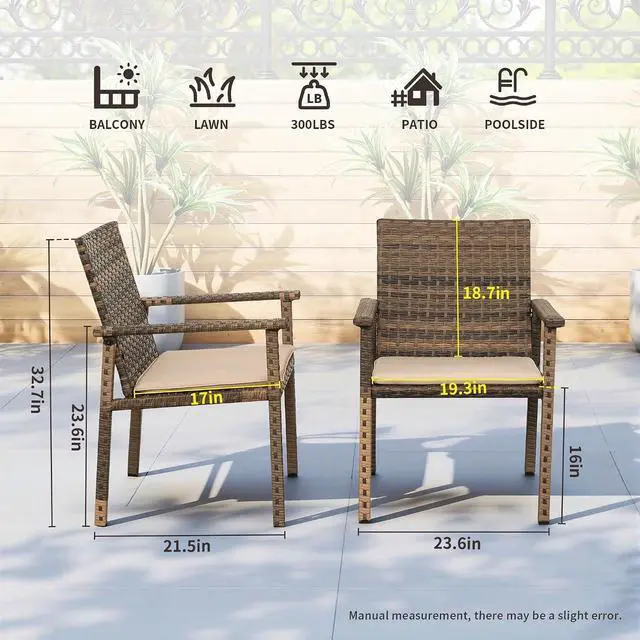 Alt view image 3 of 7 - Set of 2 Wicker Patio Dining Chairs, Outdoor Armchairs with Khaki Cushions | Stable loadbearing frame, premium brown PE rattan, ergonomic backrests, UVstable and easytoclean for outside use