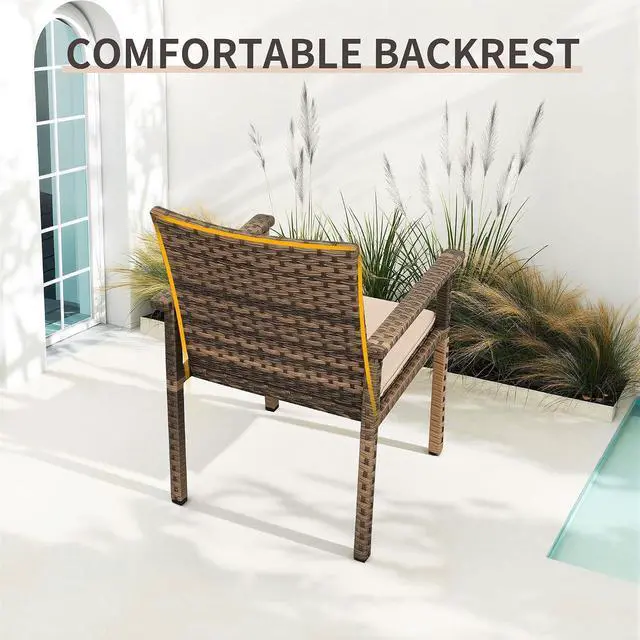 Alt view image 6 of 7 - WAROOM 3 Piece Patio Set Outdoor Rattan Chair Porch Wicker Furniture Sets with Coffee Table, Khaki Cushion