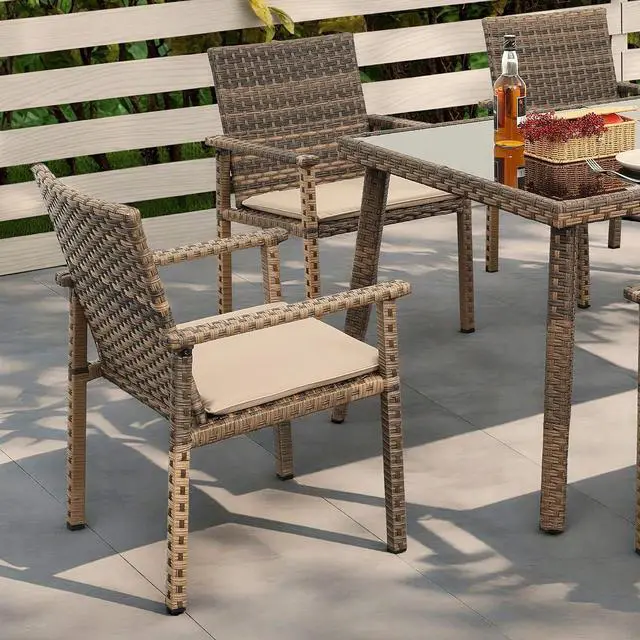 Alt view image 7 of 7 - Set of 2 Wicker Patio Dining Chairs, Outdoor Armchairs with Khaki Cushions | Stable loadbearing frame, premium brown PE rattan, ergonomic backrests, UVstable and easytoclean for outside use