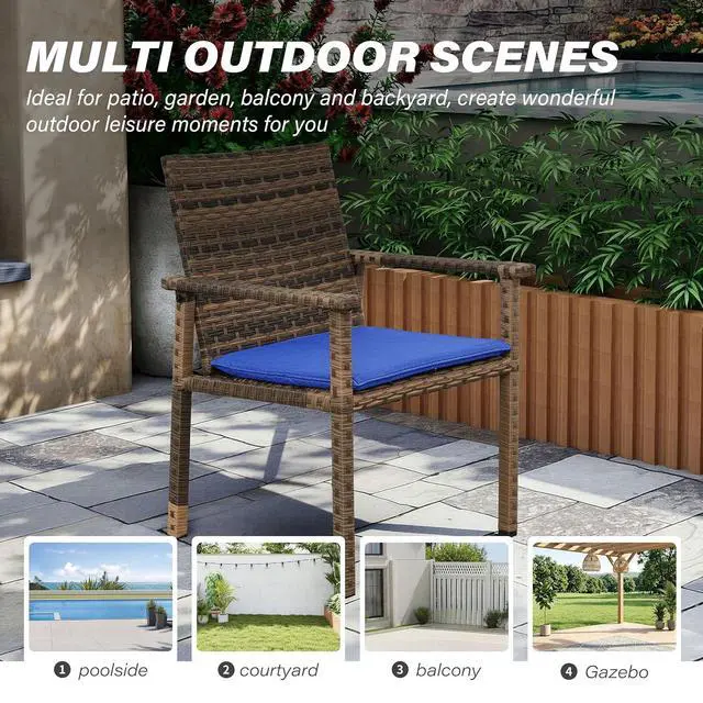 Alt view image 7 of 7 - WAROOM 3 Piece Patio Set Outdoor Rattan Chair Porch Wicker Furniture Sets with Coffee Table, Blue Cushion