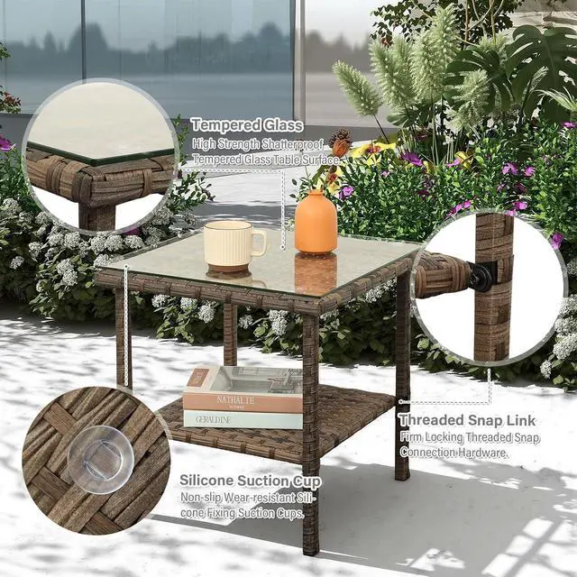 Alt view image 5 of 7 - WAROOM 3 Piece Patio Set Outdoor Rattan Chair Porch Wicker Furniture Sets with Coffee Table, Khaki Cushion