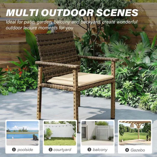 Alt view image 7 of 7 - WAROOM 3 Piece Patio Set Outdoor Rattan Chair Porch Wicker Furniture Sets with Coffee Table, Khaki Cushion