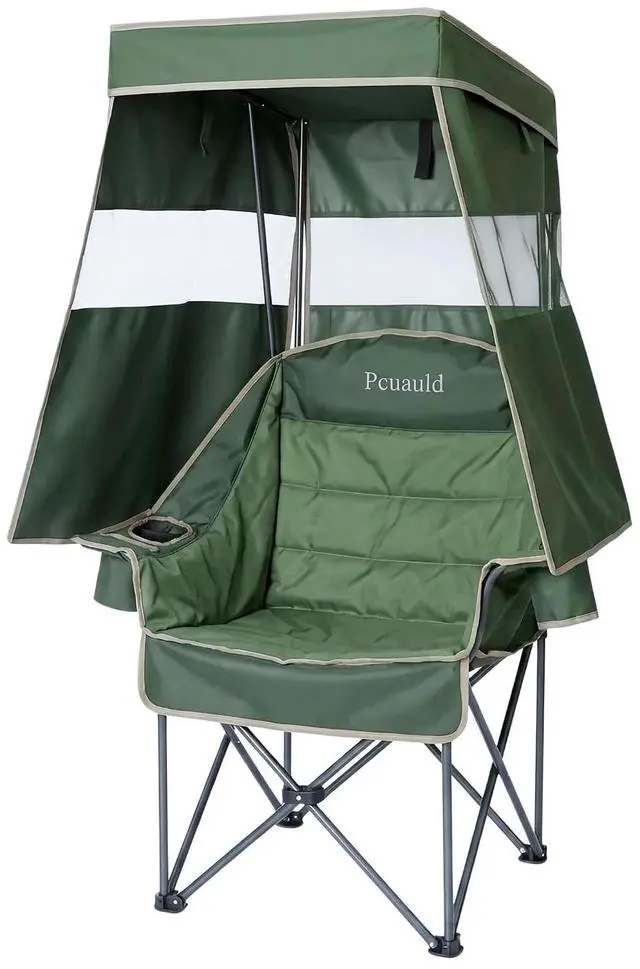 Main image of Camping Chair with Canopy Shade Heavy Duty Folding Chair with Umbrella Cup Holder Oversized Beach Chairs with Canopy for Adults Portable Padded Outdoor Lawn Chair for Sports Fishing, 500LBS, Green