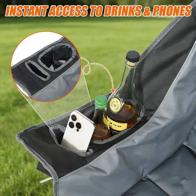 Alt view image 7 of 7 - Camping Chair with Canopy Shade Heavy Duty Folding Chair with Umbrella Cup Holder Oversized Beach Chairs with Canopy for Adults Portable Padded Outdoor Lawn Chair for Sports Events Fishing, 500LBS