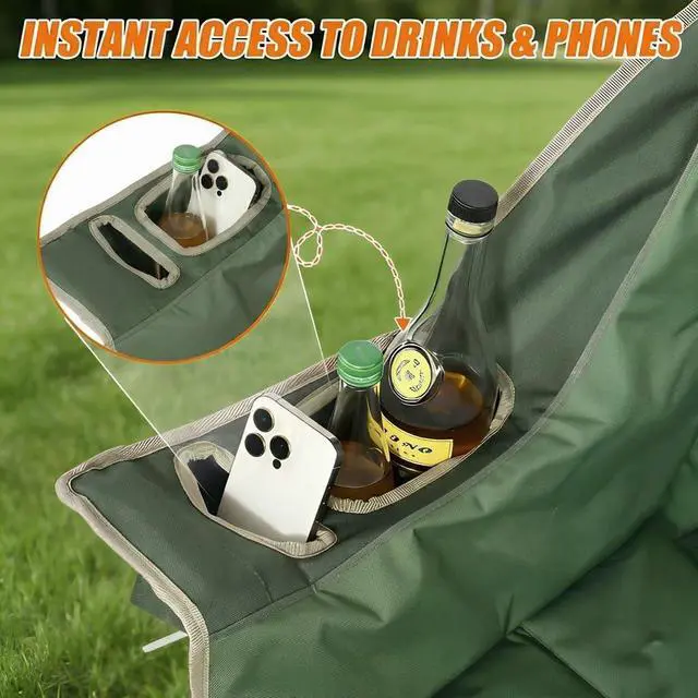 Alt view image 7 of 7 - Camping Chair with Canopy Shade Heavy Duty Folding Chair with Umbrella Cup Holder Oversized Beach Chairs with Canopy for Adults Portable Padded Outdoor Lawn Chair for Sports Fishing, 500LBS, Green
