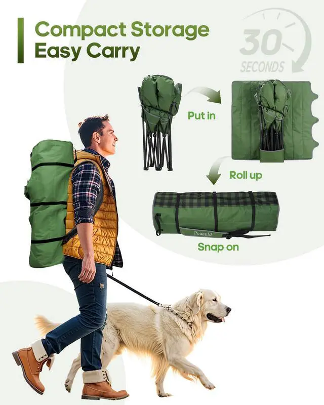 Alt view image 6 of 7 - Double Camping Chair Padded Loveseat for Adults, Oversized 2 Person Camp Couch with 2 in 1 Carry Bag, Heavy Duty Folding Outdoor Sofa with Cup Holders for Lawn Beach Tailgating, Green