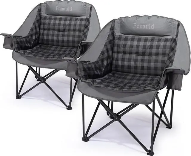 Main image of Camping Chairs for Adults 2 Pack Heavy Duty Padded Folding XL Camp Chair with Cup Holder, Supports 500lbs, Oversized Large Outdoor Widen Comfy Lawn Chairs for Tailgating Sports Beach