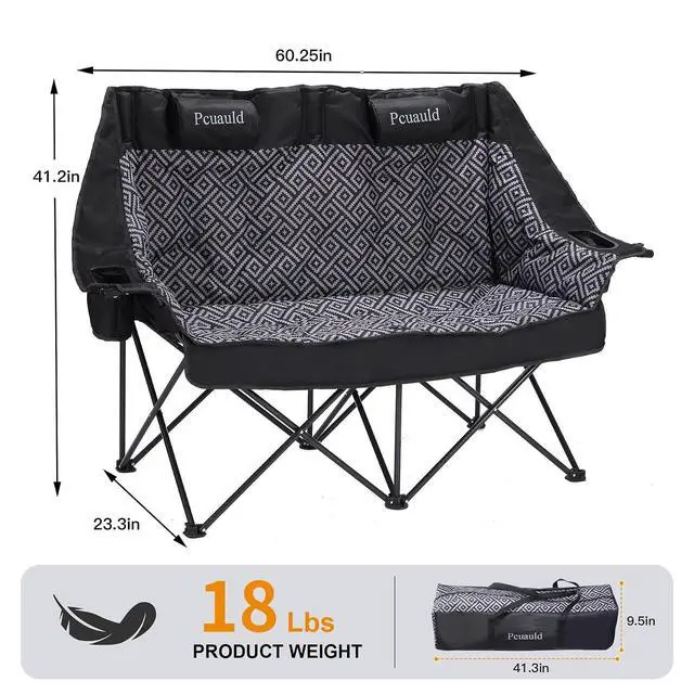 Alt view image 2 of 7 - High Back Double Camping Chair Padded Folding Loveseat with Adjustable Pillows Heavy Duty 2 Person Camping Lawn Chairs for Adults with Cup Holders & Wine Racks for Outdoor Sports Beach Fishing