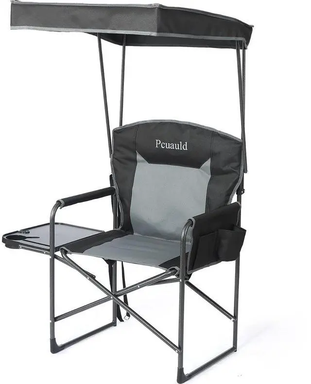 Main image of Oversized Camping Chairs with Canopy Foldable Directors Chair with Side Table & Pockets Portable Adults Heavy Duty Outdoor Folding Chairs for Lawn, Beach, Picnic, Sports and Fishing, Supports 500lbs
