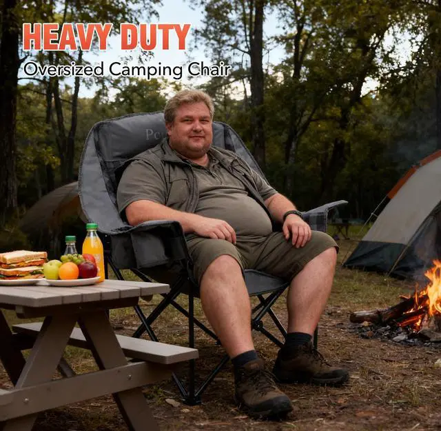 Alt view image 2 of 7 - Camping Chairs for Adults Heavy Duty Padded Folding XL Camp Chairs with Cup Holder, Supports 500lbs, Oversized Large Outdoor Widen Comfy Lawn Chairs for Tailgating Sports Beach Yard