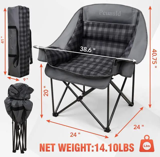 Alt view image 3 of 7 - Camping Chairs for Adults Heavy Duty Padded Folding XL Camp Chairs with Cup Holder, Supports 500lbs, Oversized Large Outdoor Widen Comfy Lawn Chairs for Tailgating Sports Beach Yard