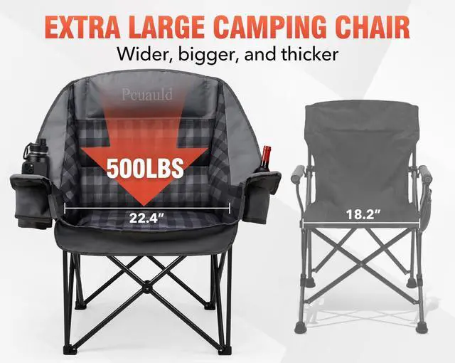 Alt view image 4 of 7 - Camping Chairs for Adults Heavy Duty Padded Folding XL Camp Chairs with Cup Holder, Supports 500lbs, Oversized Large Outdoor Widen Comfy Lawn Chairs for Tailgating Sports Beach Yard