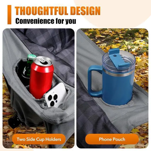 Alt view image 5 of 7 - Camping Chairs for Adults Heavy Duty Padded Folding XL Camp Chairs with Cup Holder, Supports 500lbs, Oversized Large Outdoor Widen Comfy Lawn Chairs for Tailgating Sports Beach Yard