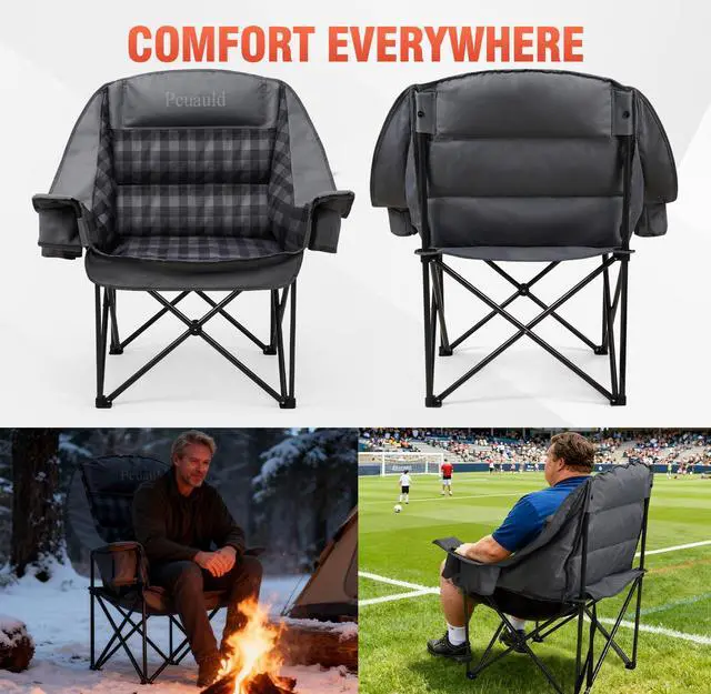 Alt view image 7 of 7 - Camping Chairs for Adults Heavy Duty Padded Folding XL Camp Chairs with Cup Holder, Supports 500lbs, Oversized Large Outdoor Widen Comfy Lawn Chairs for Tailgating Sports Beach Yard