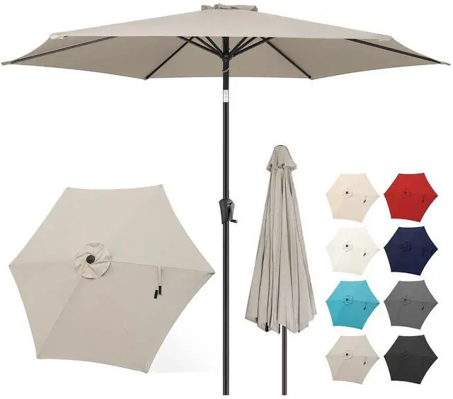 Main image of FLAME&SHADE Patio Umbrella Outdoor with Push Button Tilt, 9 ft Taupe | UV Protection, Waterproof, Porch Deck Umbrella for Pool, Lawn, Table, Garden, Backyard, Provides Shade