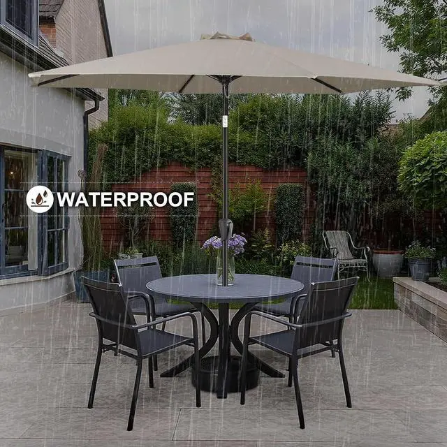 Alt view image 2 of 7 - FLAME&SHADE Patio Umbrella Outdoor with Push Button Tilt, 9 ft Taupe | UV Protection, Waterproof, Porch Deck Umbrella for Pool, Lawn, Table, Garden, Backyard, Provides Shade