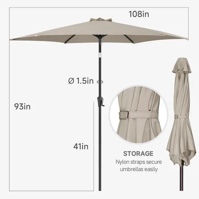 Alt view image 5 of 7 - FLAME&SHADE Patio Umbrella Outdoor with Push Button Tilt, 9 ft Taupe | UV Protection, Waterproof, Porch Deck Umbrella for Pool, Lawn, Table, Garden, Backyard, Provides Shade