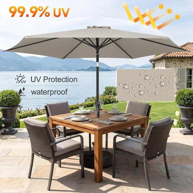 Alt view image 6 of 7 - FLAME&SHADE Patio Umbrella Outdoor with Push Button Tilt, 9 ft Taupe | UV Protection, Waterproof, Porch Deck Umbrella for Pool, Lawn, Table, Garden, Backyard, Provides Shade