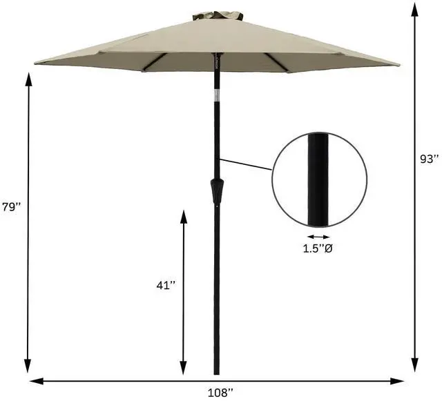 Alt view image 3 of 7 - FLAME&SHADE Patio Umbrella Outdoor with Push Button Tilt, 9 ft Taupe | UV Protection, Waterproof, Porch Deck Umbrella for Pool, Lawn, Table, Garden, Backyard, Provides Shade