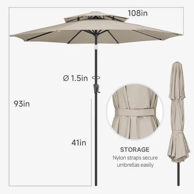 Alt view image 4 of 7 - FLAME&SHADE 9ft Patio Umbrella with Base included, 4 Tiers Outdoor Umbrella with stand for UV Protection, Table Market Umbrella for Garden, Deck, Backyard, Pool and Beach