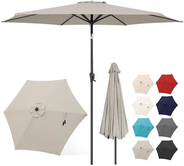 Main image of FLAME&SHADE Patio Umbrella Outdoor with Push Button Tilt, 10 ft Taupe | UV Protection, Waterproof, Large Porch Deck Umbrella for Pool, Table, Garden, Backyard, Provides Shade