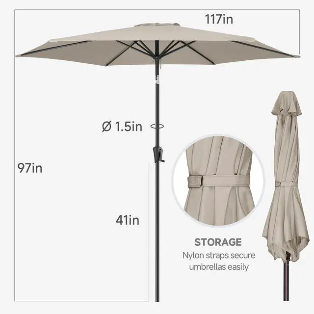 Alt view image 3 of 7 - FLAME&SHADE Patio Umbrella Outdoor with Push Button Tilt, 10 ft Taupe | UV Protection, Waterproof, Large Porch Deck Umbrella for Pool, Table, Garden, Backyard, Provides Shade