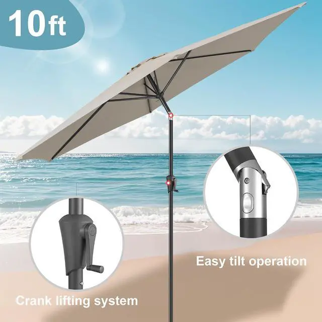 Alt view image 4 of 7 - FLAME&SHADE Patio Umbrella Outdoor with Push Button Tilt, 10 ft Taupe | UV Protection, Waterproof, Large Porch Deck Umbrella for Pool, Table, Garden, Backyard, Provides Shade