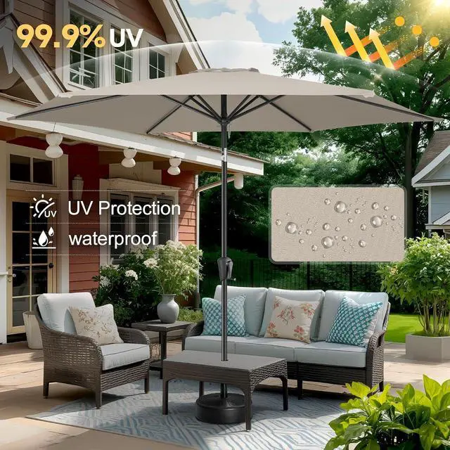 Alt view image 5 of 7 - FLAME&SHADE Patio Umbrella Outdoor with Push Button Tilt, 10 ft Taupe | UV Protection, Waterproof, Large Porch Deck Umbrella for Pool, Table, Garden, Backyard, Provides Shade