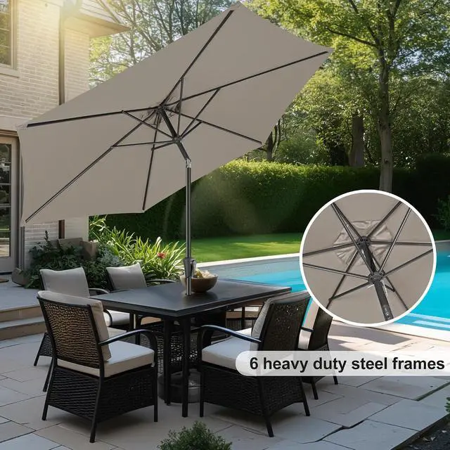 Alt view image 6 of 7 - FLAME&SHADE Patio Umbrella Outdoor with Push Button Tilt, 10 ft Taupe | UV Protection, Waterproof, Large Porch Deck Umbrella for Pool, Table, Garden, Backyard, Provides Shade